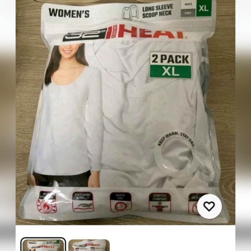 32 Degrees Heat Womens 2PK
Long Sleeve Base Layer Scoop
Neck Tshirts XI White